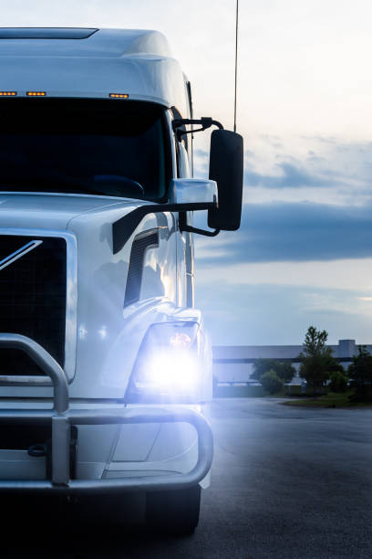 Commercial semi truck at a freight terminal